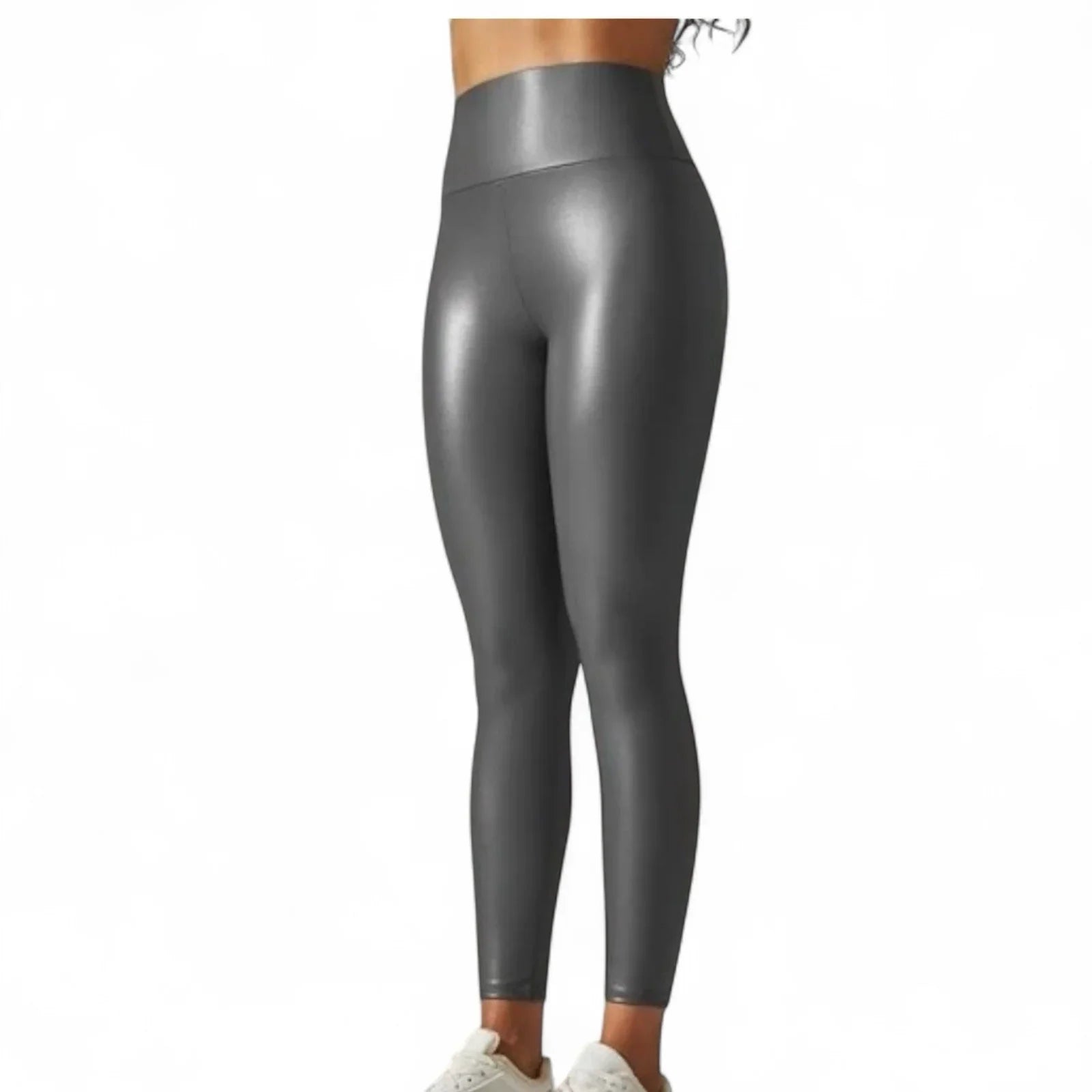 Yogalicious Lady Love Women’s Faux Leather Leggings – Gray High Rise, Small - Trendiez U ♥