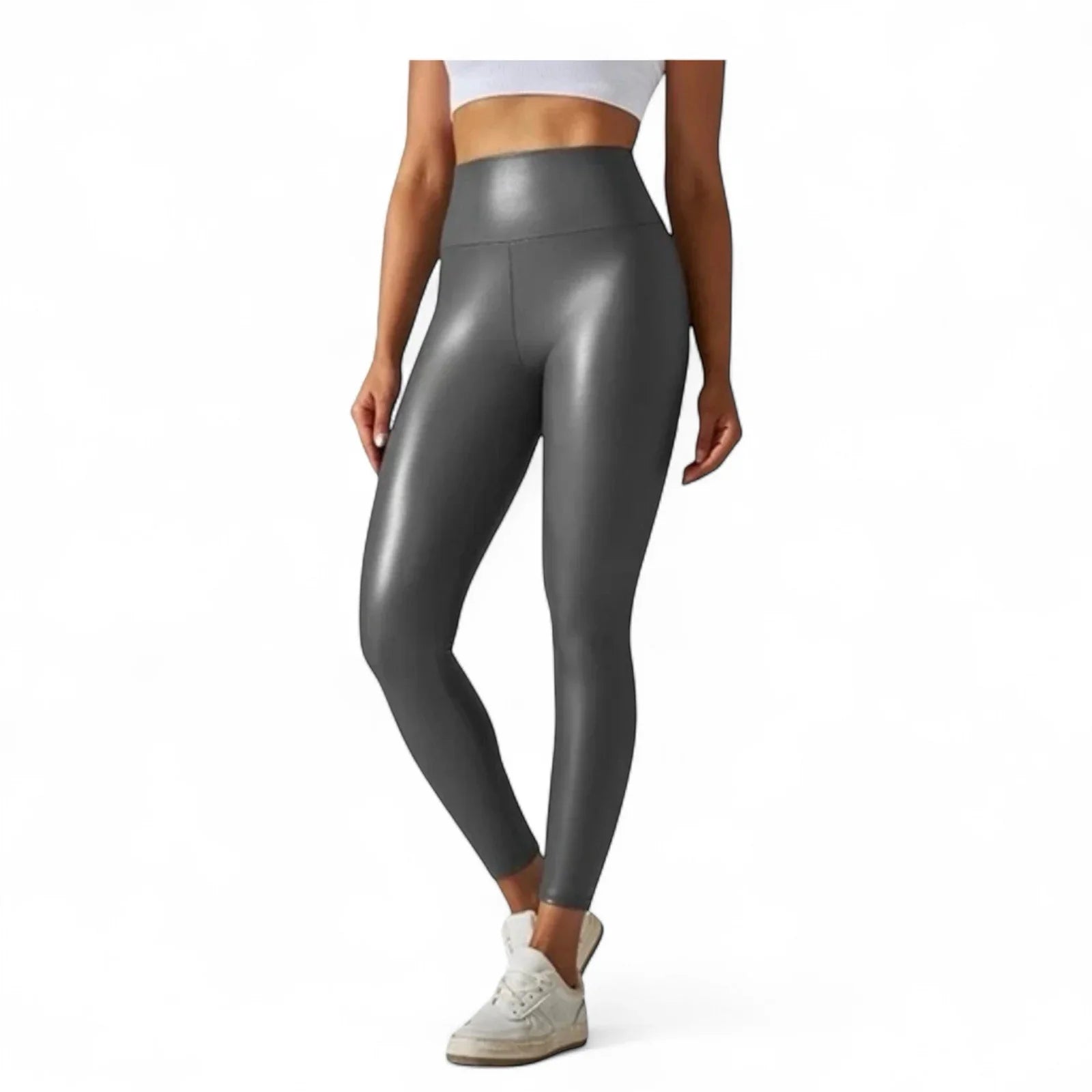 Yogalicious Lady Love Women’s Faux Leather Leggings – Gray High Rise, Small - Trendiez U ♥