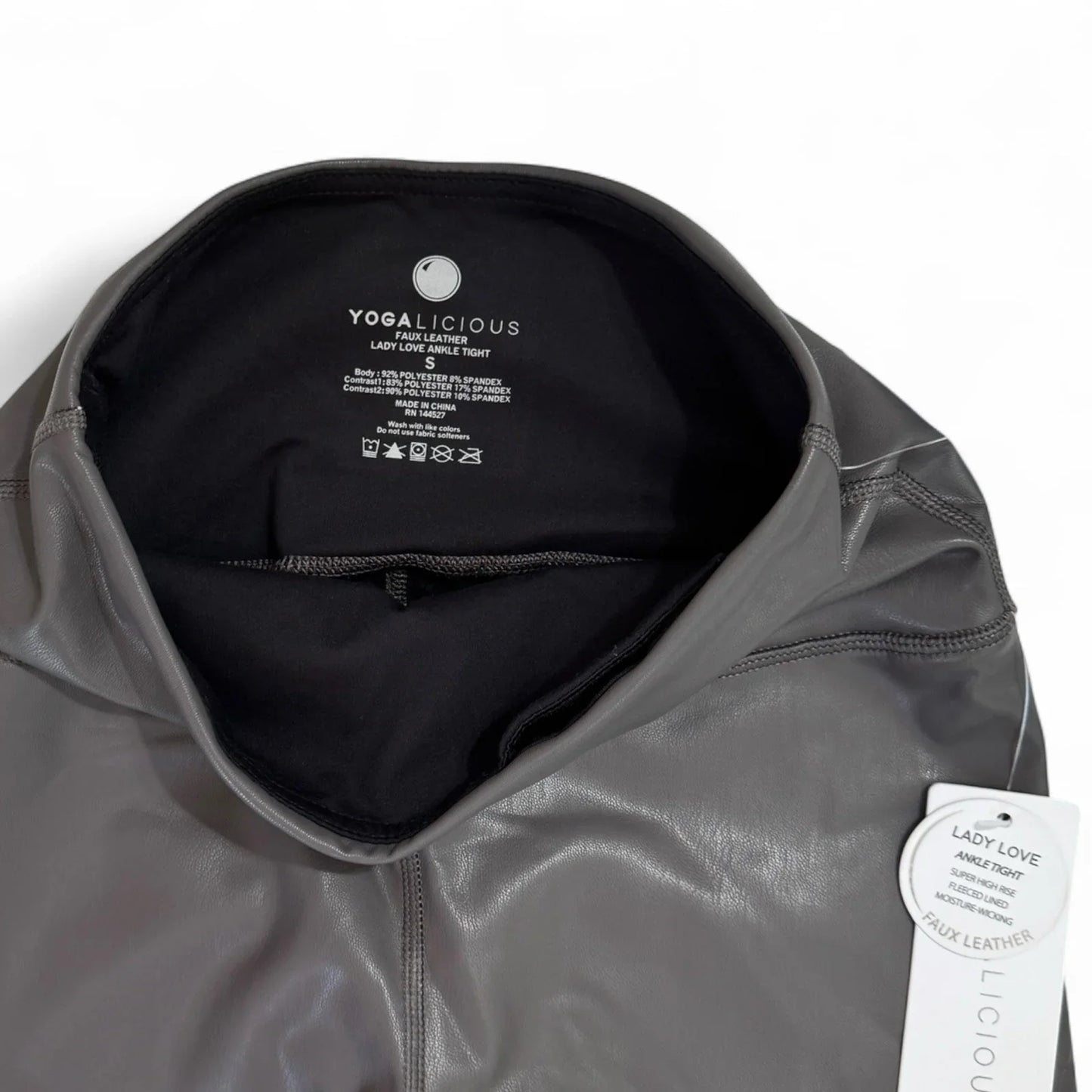 Yogalicious Lady Love Women’s Faux Leather Leggings – Gray High Rise, Small - Trendiez U ♥