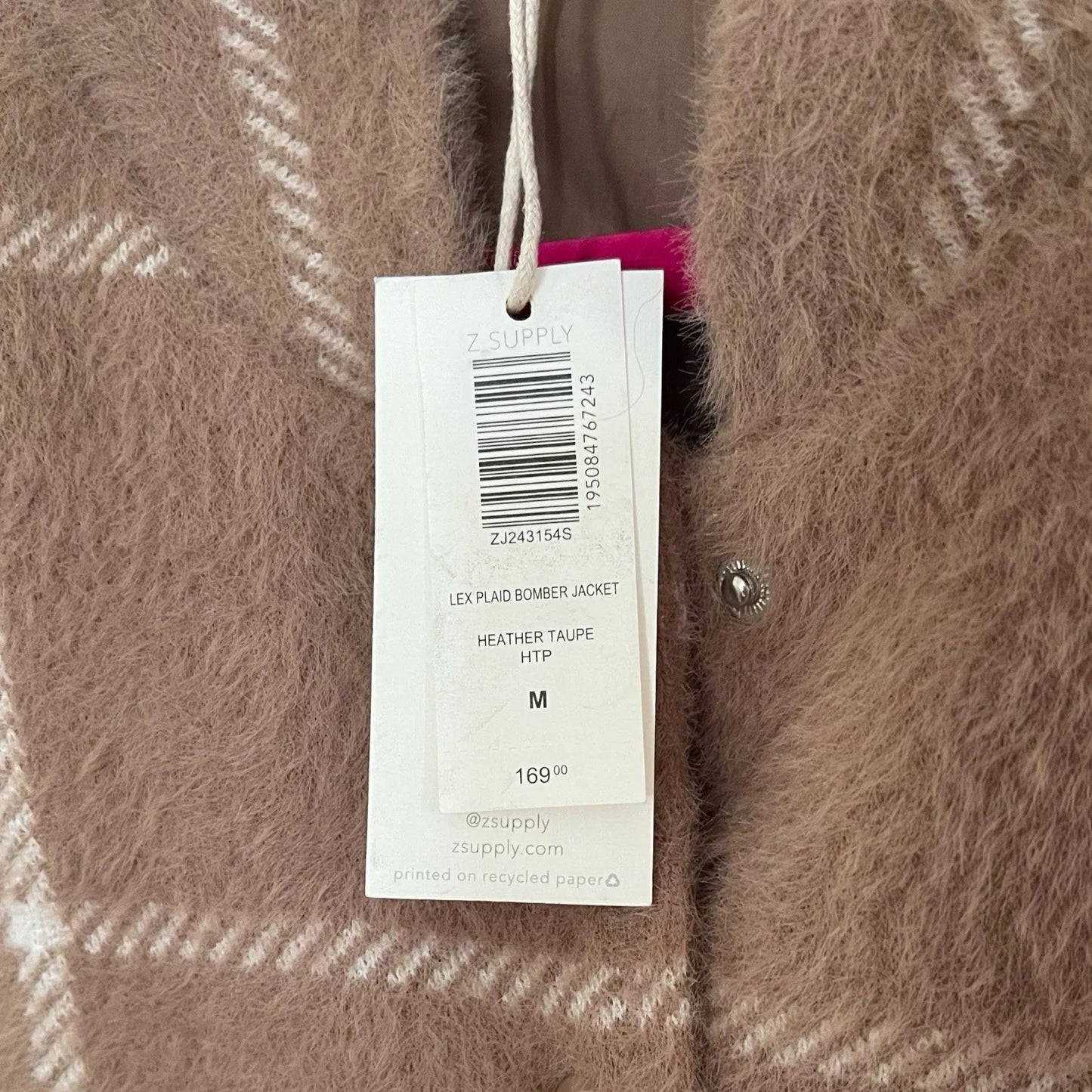 Z Supply Plaid Bomber Jacket Size Medium Taupe Classic MSRP $169 - Trendiez U ♥