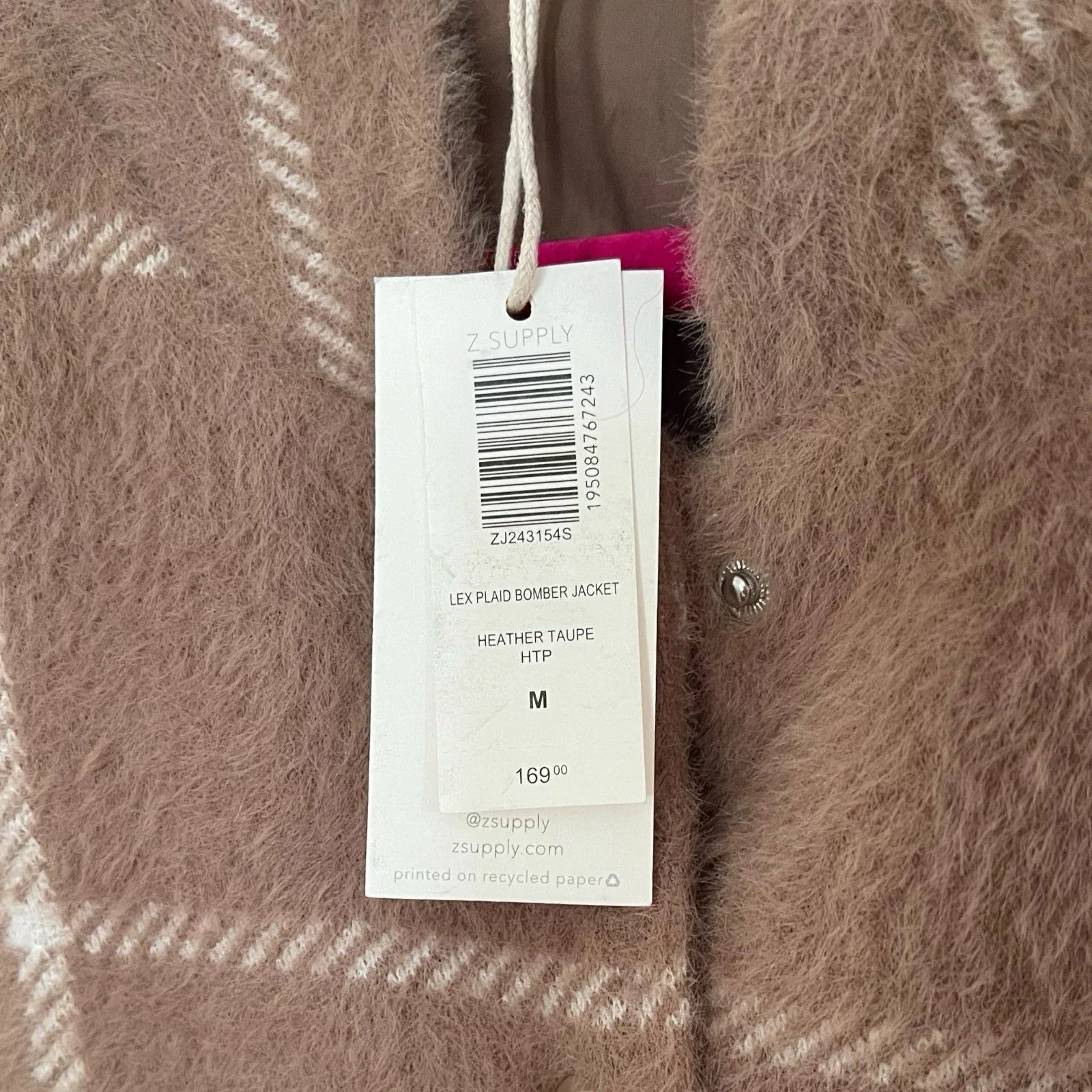 Z Supply Plaid Bomber Jacket Size Medium Taupe Classic MSRP $169 - Trendiez U ♥