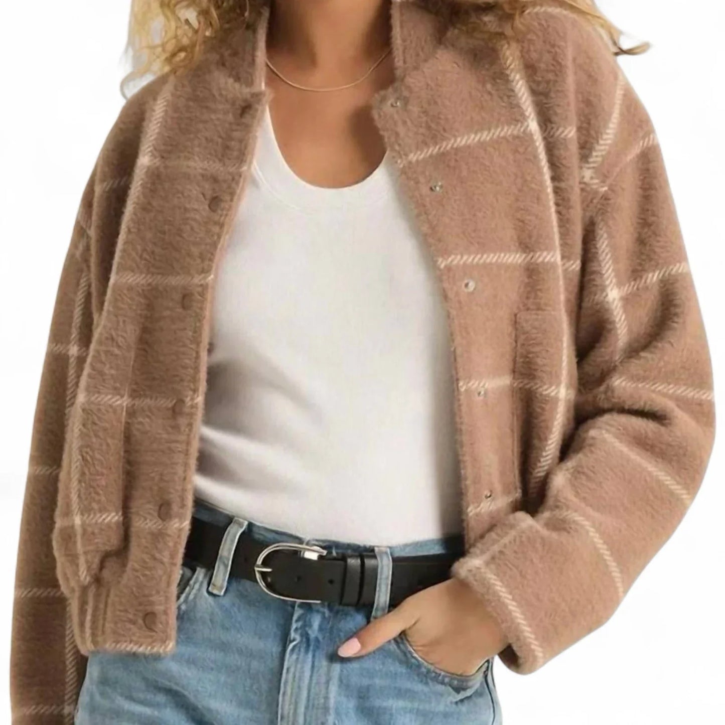 Z Supply Plaid Bomber Jacket Size Medium Taupe Classic MSRP $169 - Trendiez U ♥