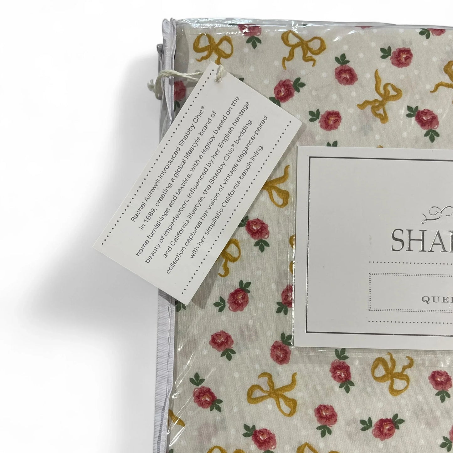 Shabby Chic Queen Sheet Set 6pc Yellow Bow & Rose Floral Pattern, 4 Pillowcases