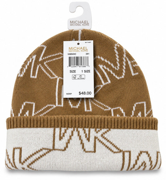 Tan and cream MK logo Michael Kors beanie with tags