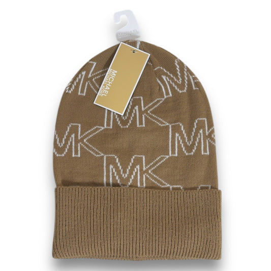 Tan MK logo beanie with ribbed cuff