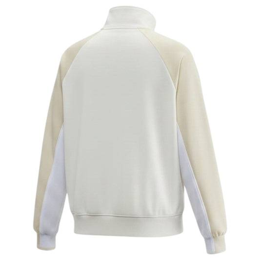 Back of cream Nike track jacket with light khaki sleeves and white side panels