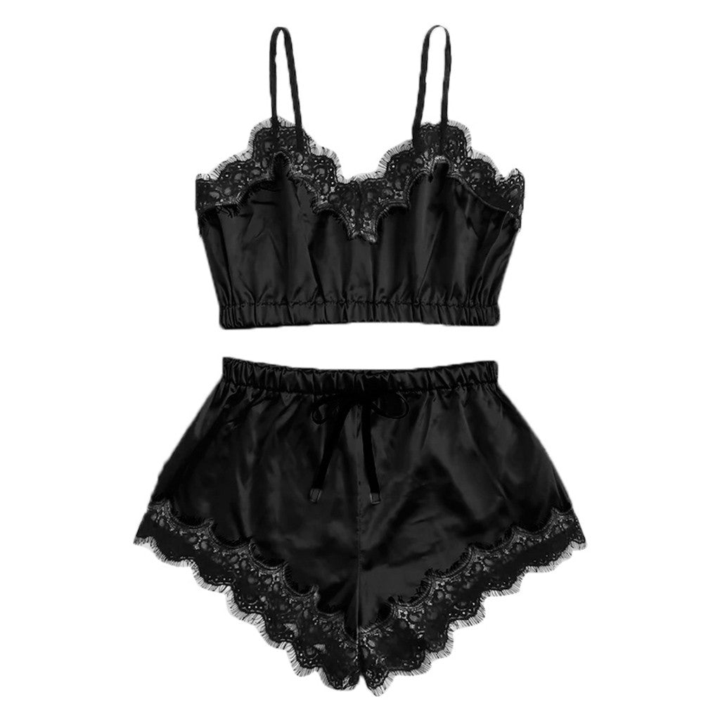 Lace-Trimmed Satin Pajama Set