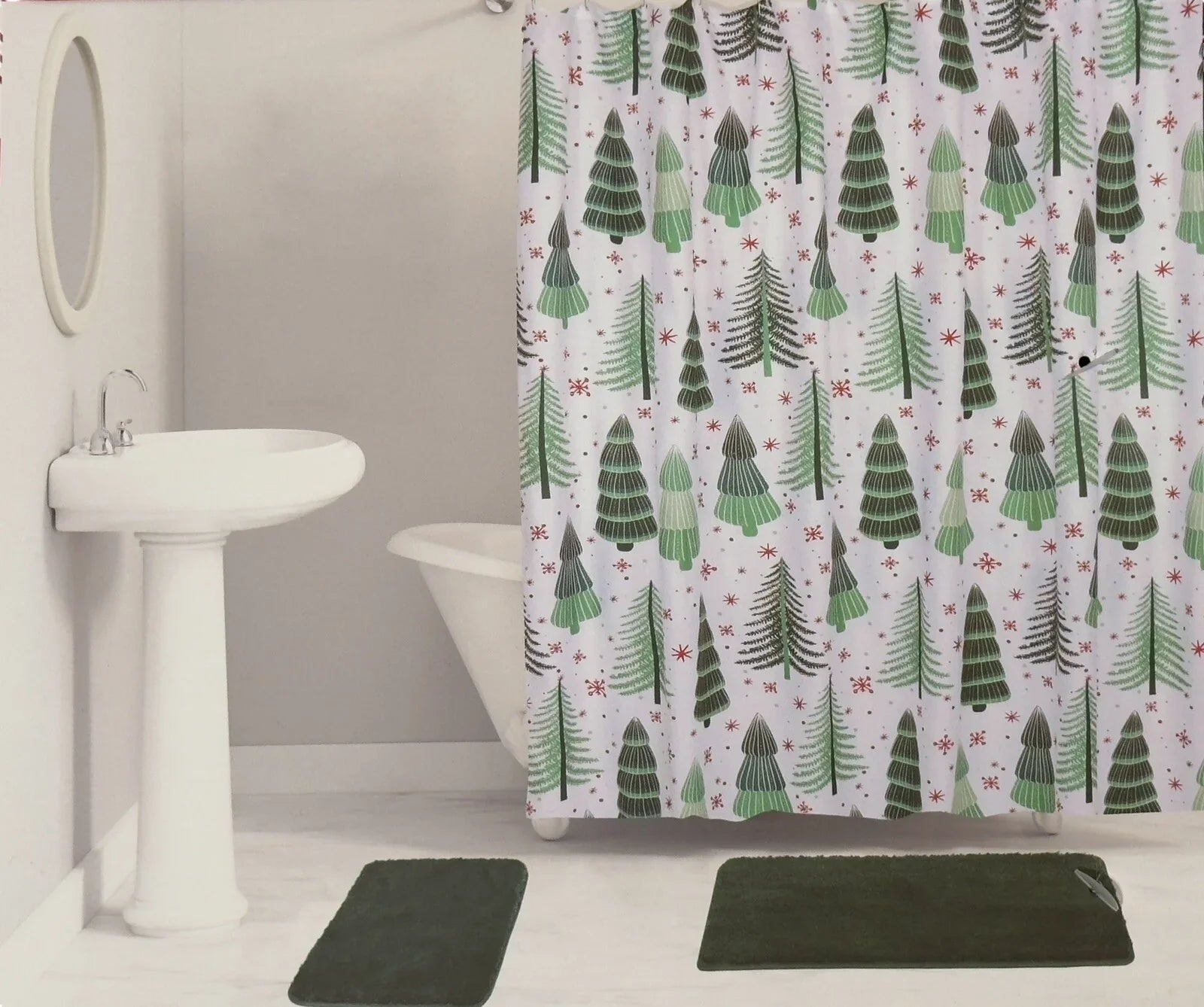 17 pc Christmas Shower Curtain Set, Rug/ Hangers/ Bath Mat/Shower Curtain/ Towel - Trendiez U ♥ 