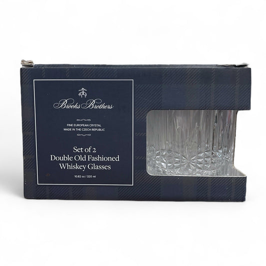(2) BROOKS BROTHERS Crystal Double Old Fashioned Whiskey/ Rocks Glasses (Plaid) - Trendiez U ♥ 