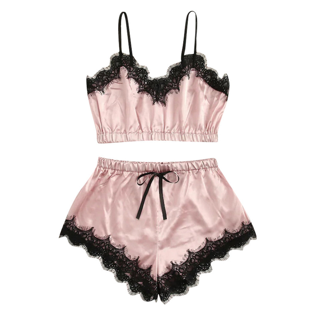 Lace-Trimmed Satin Pajama Set