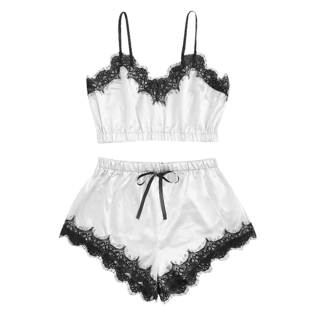 Lace-Trimmed Satin Pajama Set