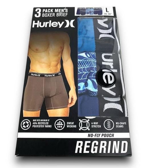 3 Pack Hurley Boxer Briefs Size L 36"-38" Men's Regrind 4 way Stretch Blue - Trendiez U ♥ 