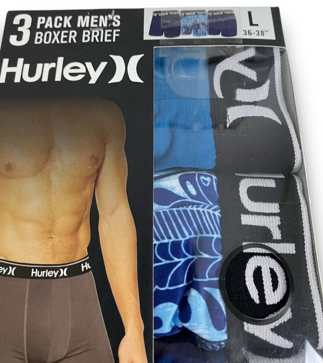 3 Pack Hurley Boxer Briefs Size L 36"-38" Men's Regrind 4 way Stretch Blue - Trendiez U ♥ 