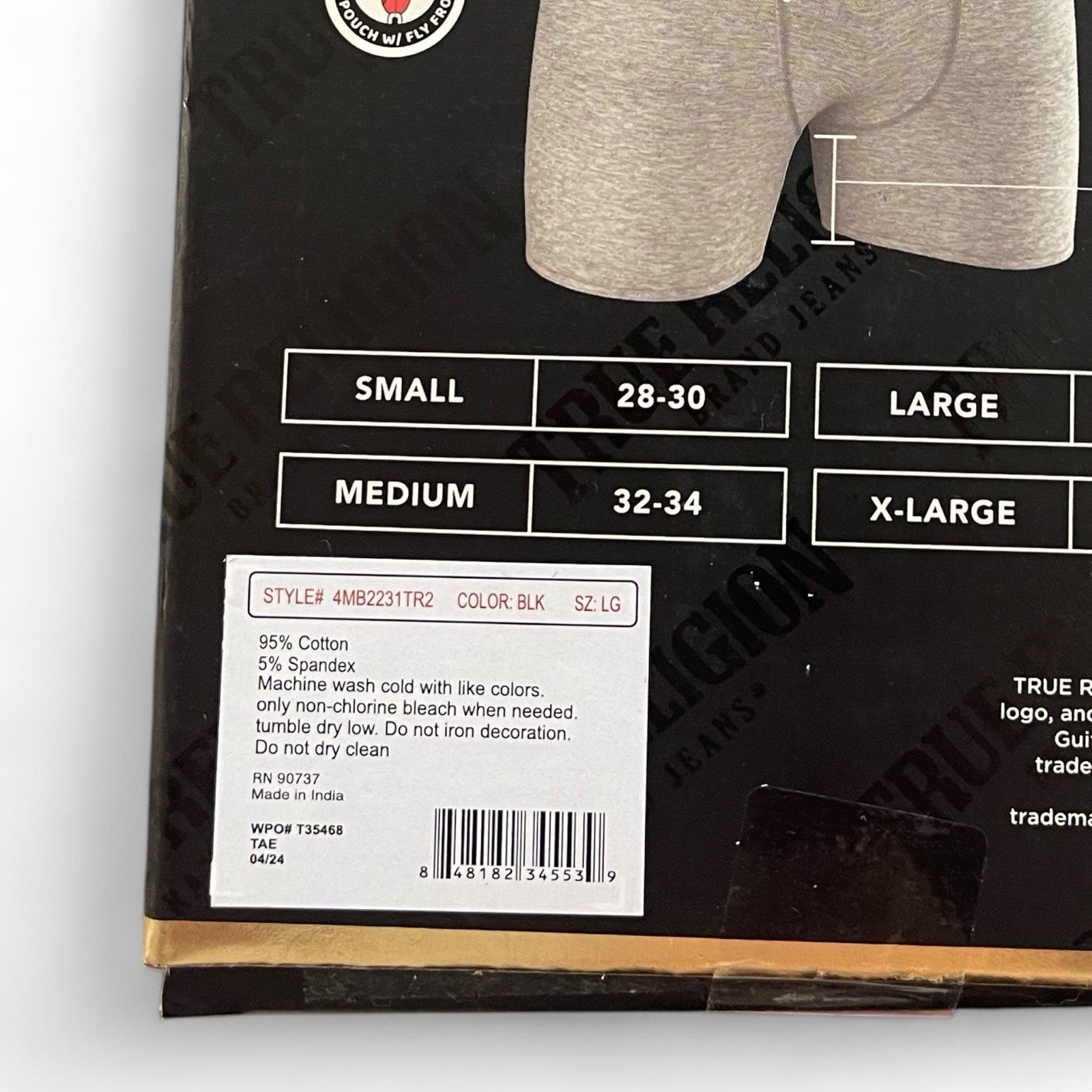 4 Pack True Religion Cotton Stretch Boxer Briefs Size L Back Comfort Waistband - Trendiez U ♥ 