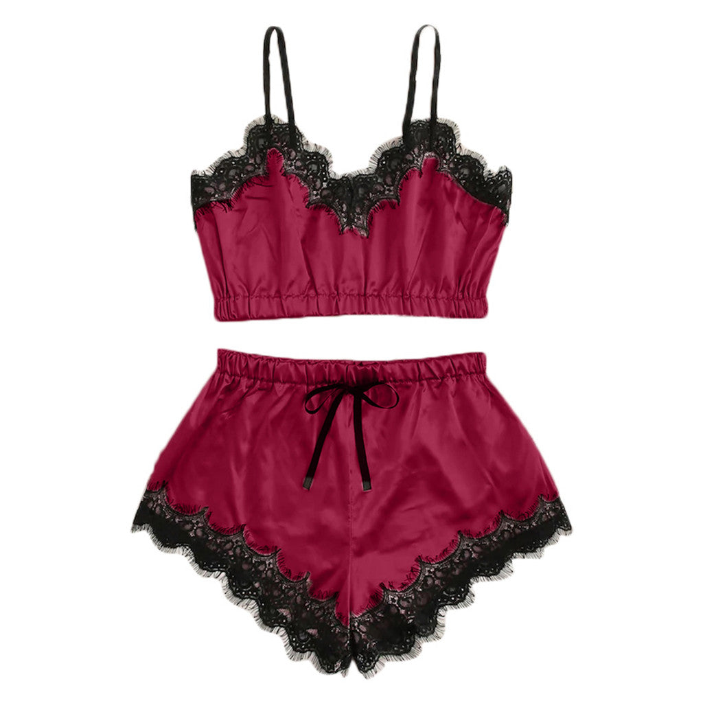 Lace-Trimmed Satin Pajama Set