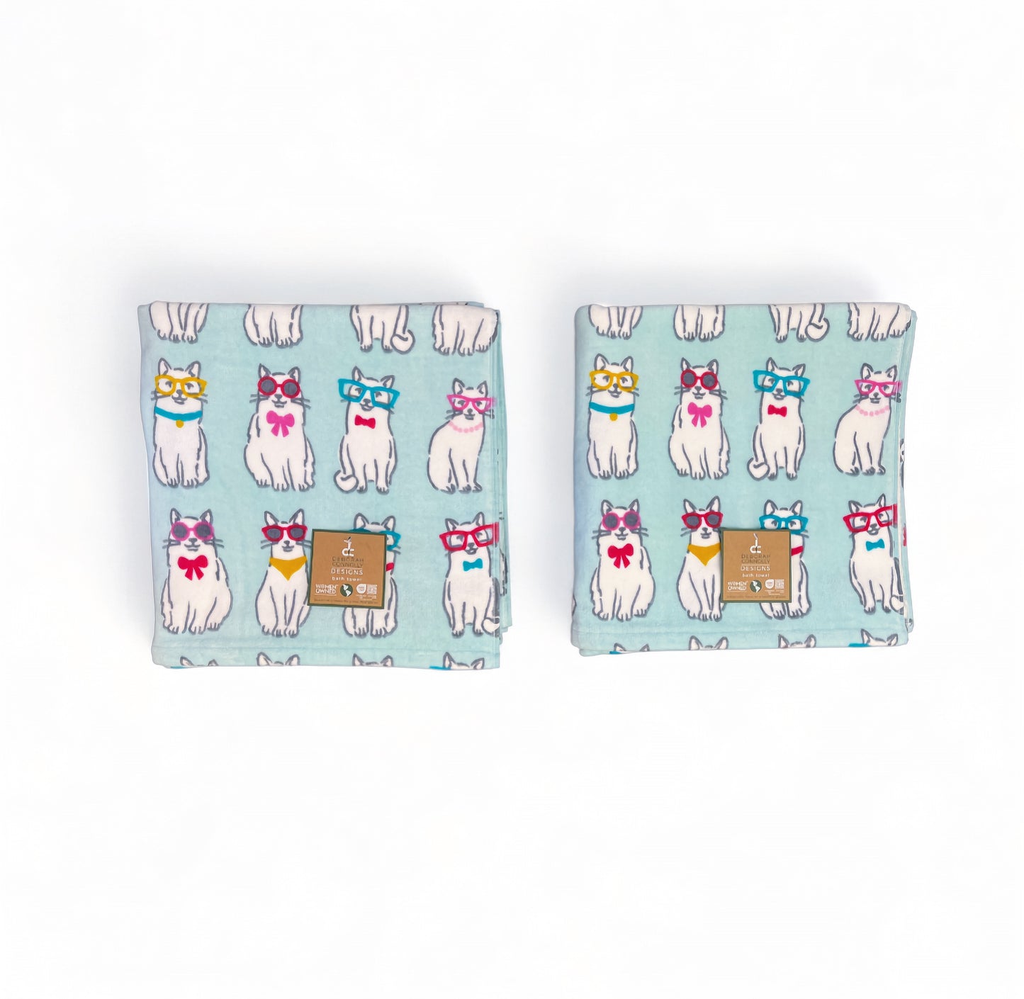 Deborah Connolly Cat Print Blue Bath Towel Set