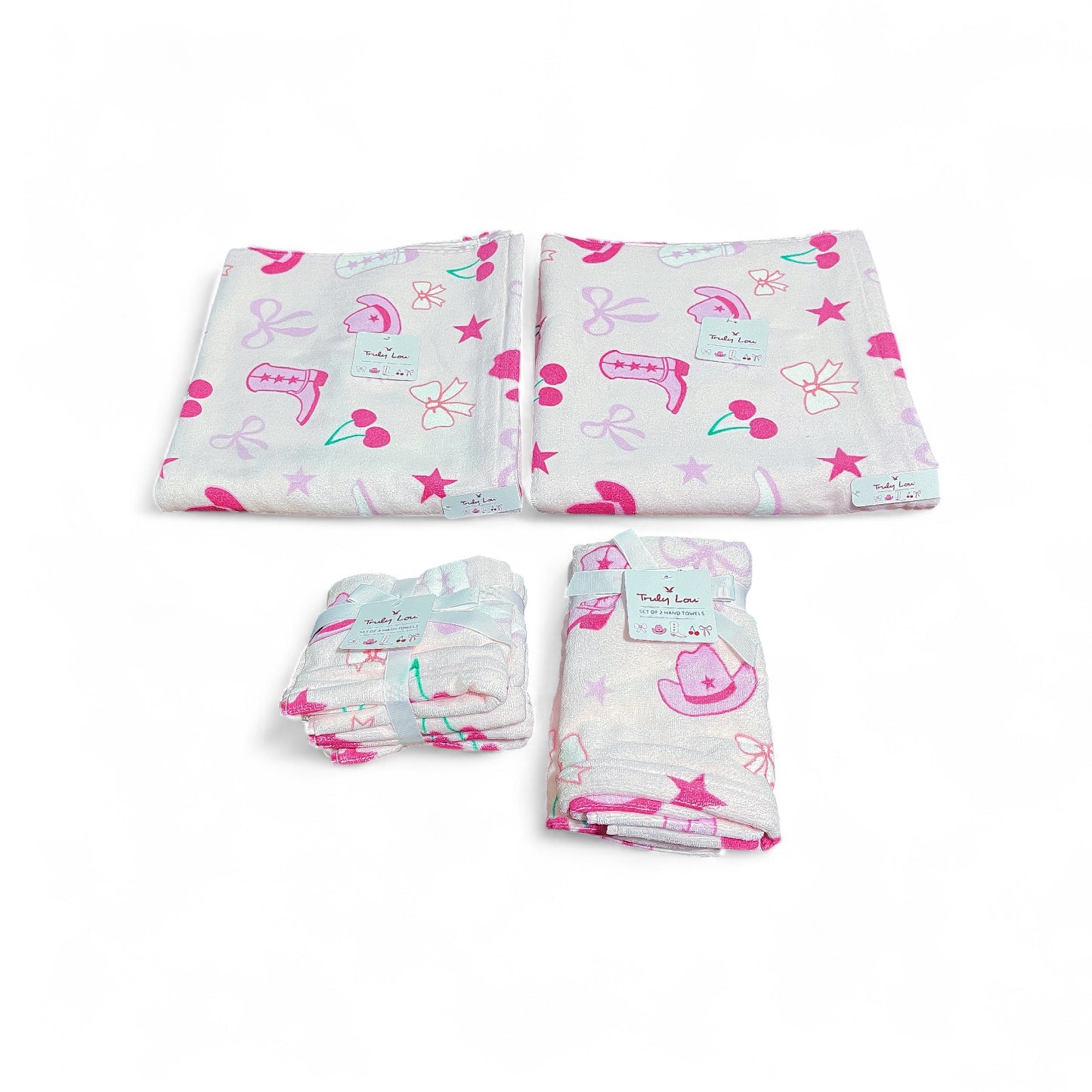 Truly Lou Pink Cowgirl Bath Towel Set