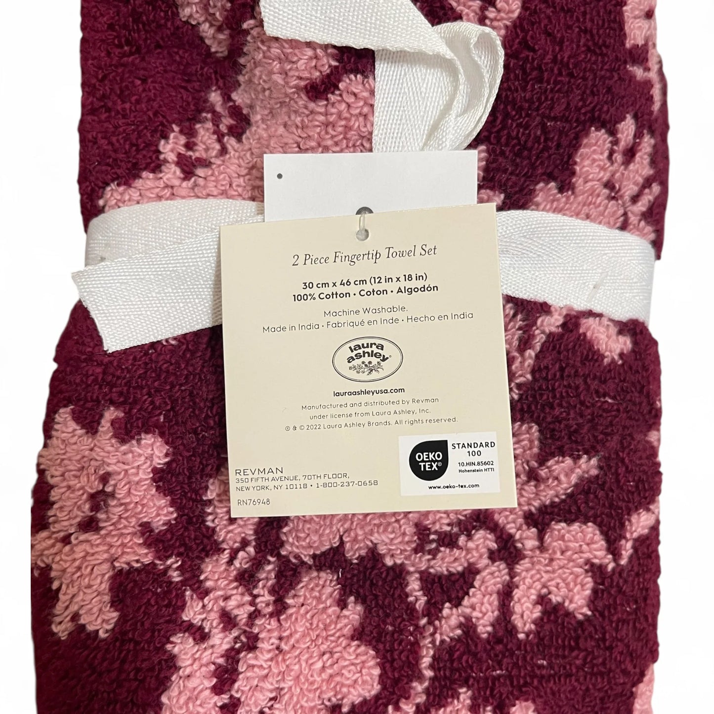 Laura Ashley Cottagecore Farmhouse 6-Piece Floral Towel Set – Burgundy & Pink