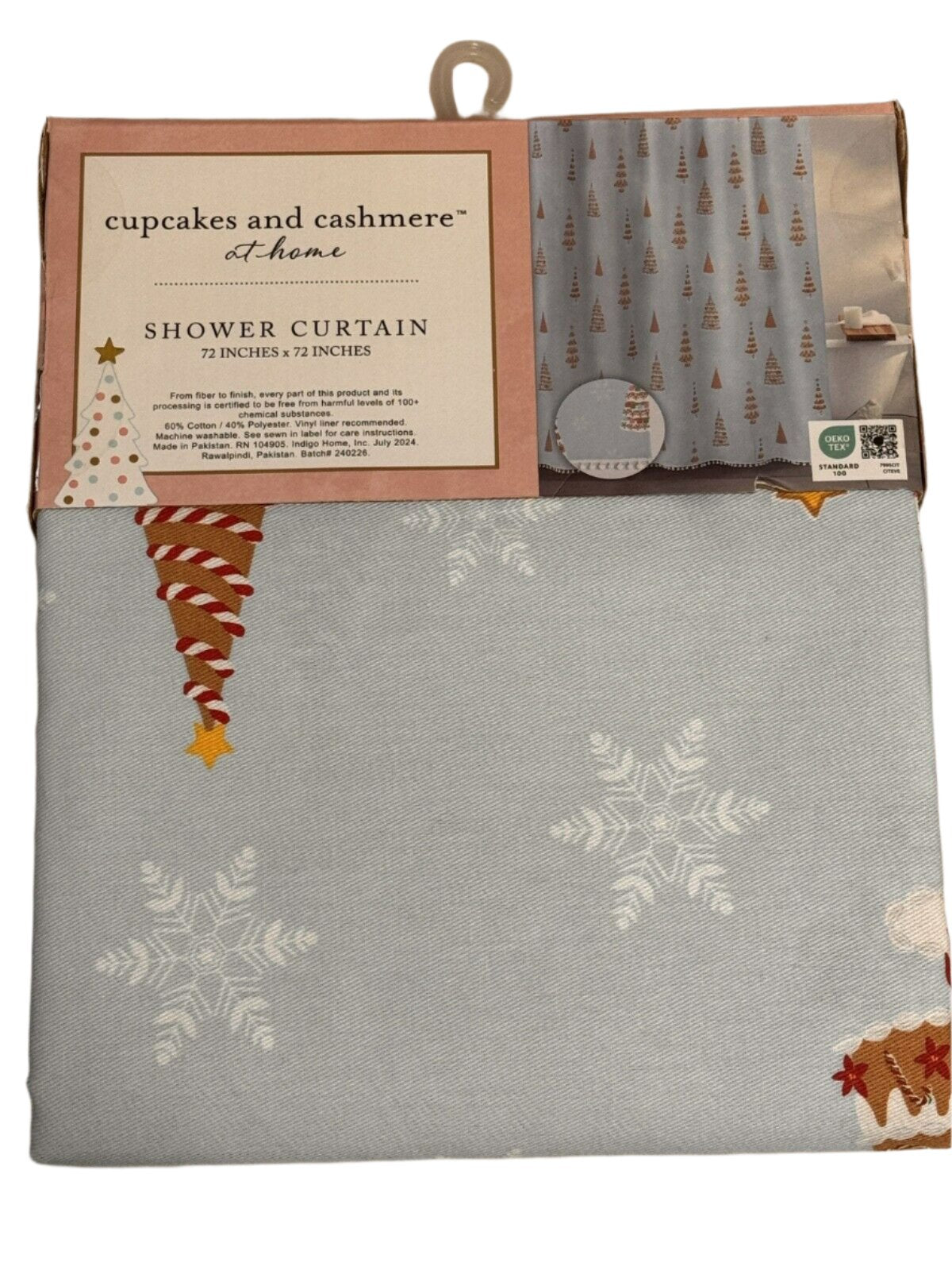 Cupcakes and Cashmere Christmas Shower Curtain, Blue, Pompoms,  72x72