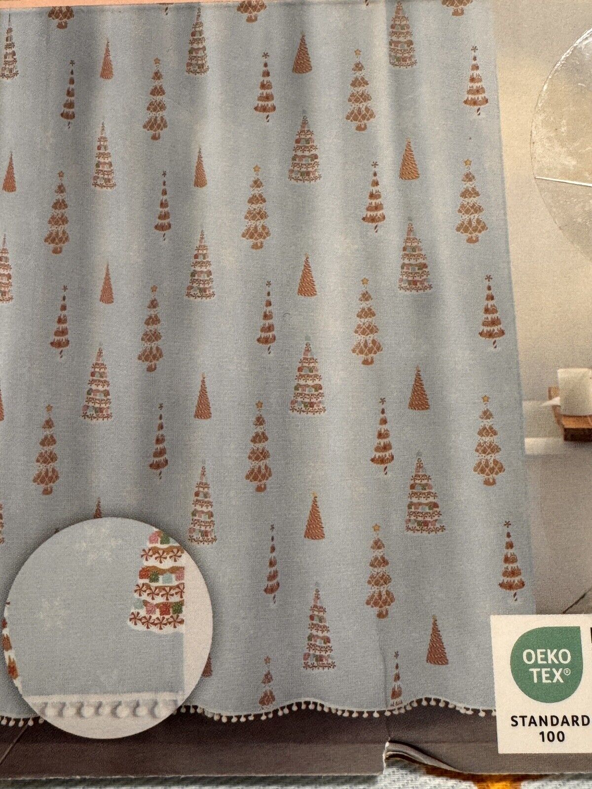 Cupcakes and Cashmere Christmas Shower Curtain, Blue, Pompoms,  72x72