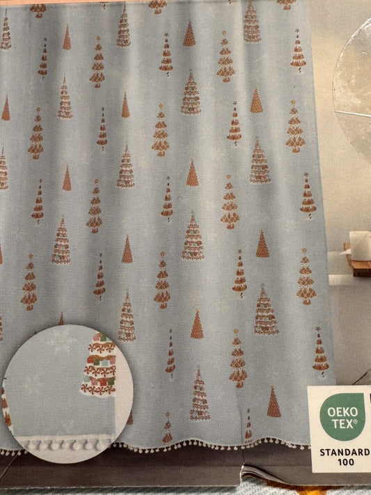 Cupcakes and Cashmere Christmas Shower Curtain, Blue, Pompoms,  72x72