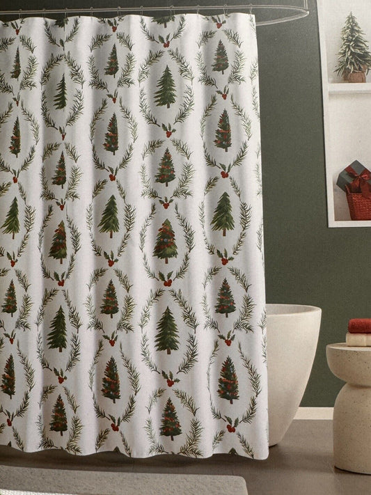 Martha Stewart Shower Curtain 72x72 Trees and Pine Holiday Decor