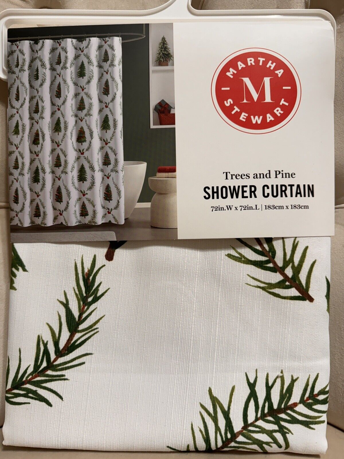 Martha Stewart Shower Curtain 72x72 Trees and Pine Holiday Decor