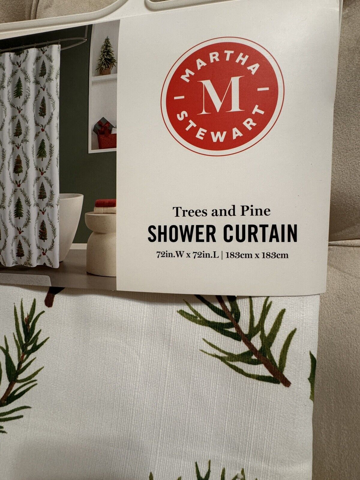 Martha Stewart Shower Curtain 72x72 Trees and Pine Holiday Decor