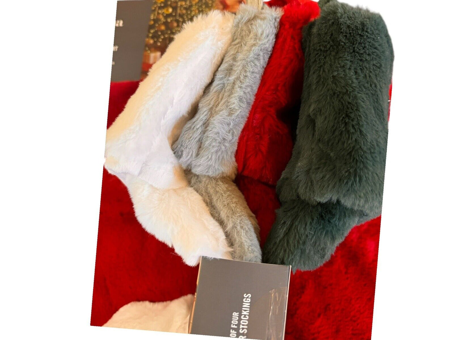 Martha Stewart Christmas Tree Skirt (Red Faux Fur) & Stockings Set(4) 60 Inch