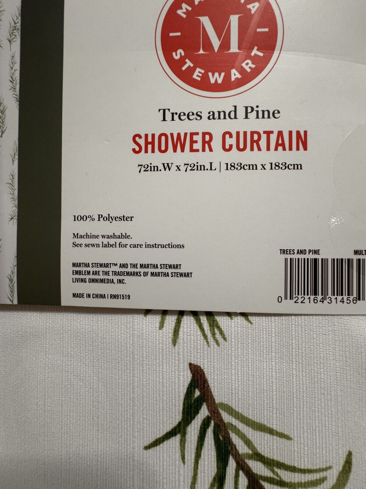 Martha Stewart Shower Curtain 72x72 Trees and Pine Holiday Decor