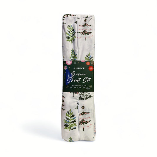 Envogue Holiday Queen Sheet Set – Christmas Tree Print 4 Piece Bedding