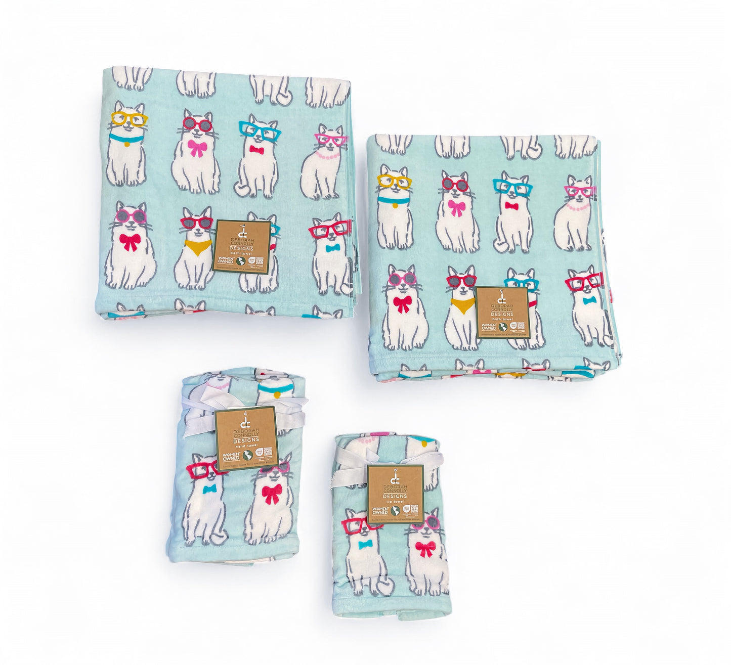 Deborah Connolly Cat Print Blue Bath Towel Set