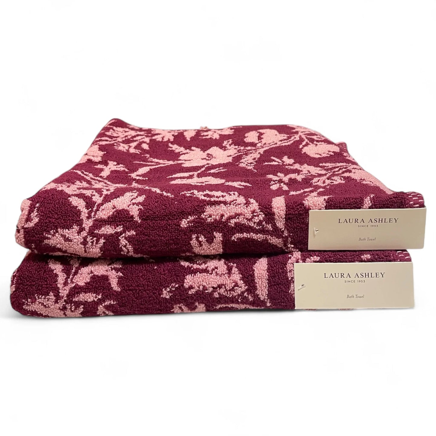 Laura Ashley Cottagecore Farmhouse 6-Piece Floral Towel Set – Burgundy & Pink