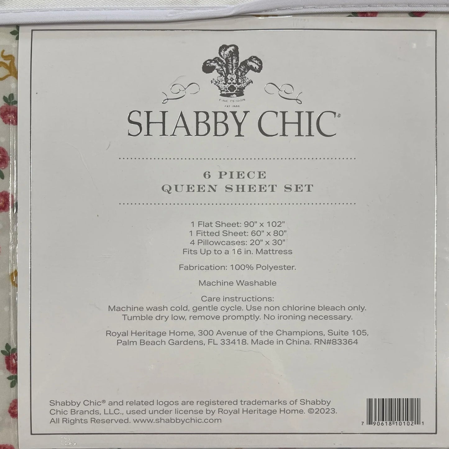 Shabby Chic Queen Sheet Set 6pc Yellow Bow & Rose Floral Pattern, 4 Pillowcases