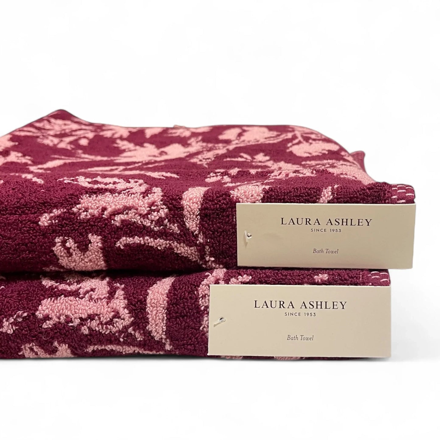 Laura Ashley Cottagecore Farmhouse 6-Piece Floral Towel Set – Burgundy & Pink
