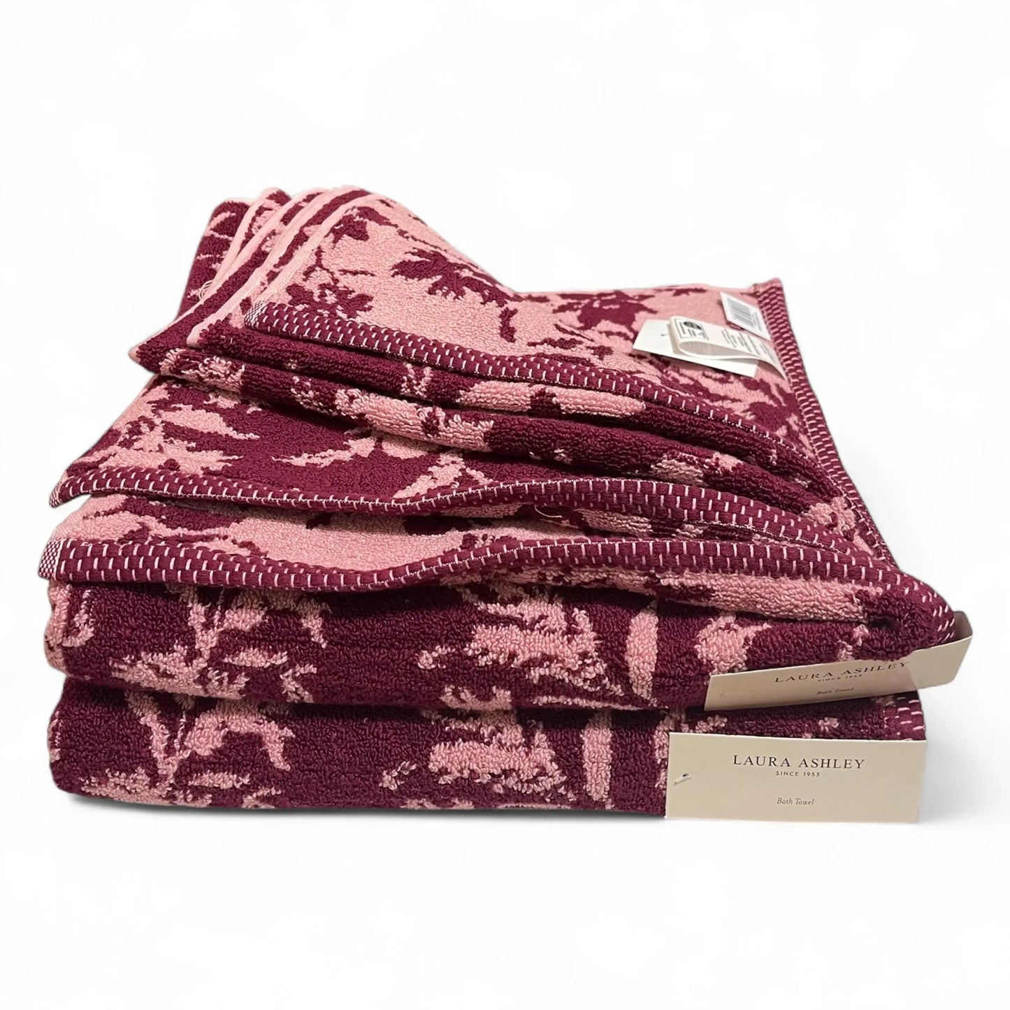 Laura Ashley Cottagecore Farmhouse 6-Piece Floral Towel Set – Burgundy & Pink