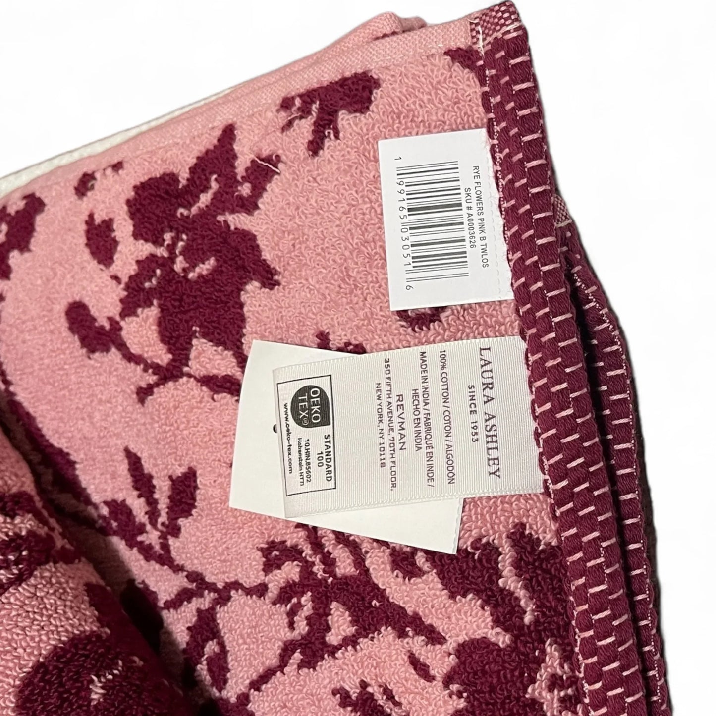 Laura Ashley Cottagecore Farmhouse 6-Piece Floral Towel Set – Burgundy & Pink