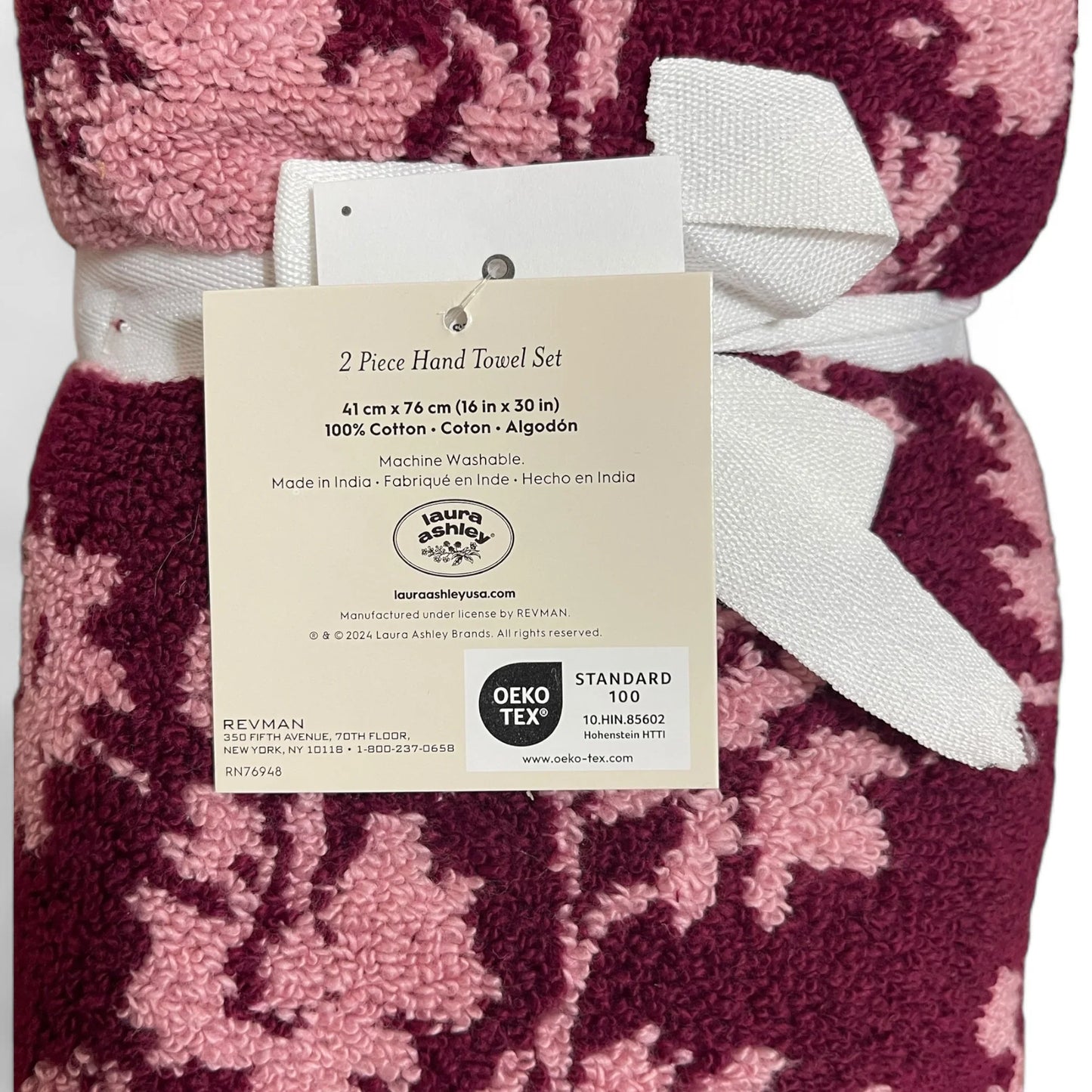 Laura Ashley Cottagecore Farmhouse 6-Piece Floral Towel Set – Burgundy & Pink