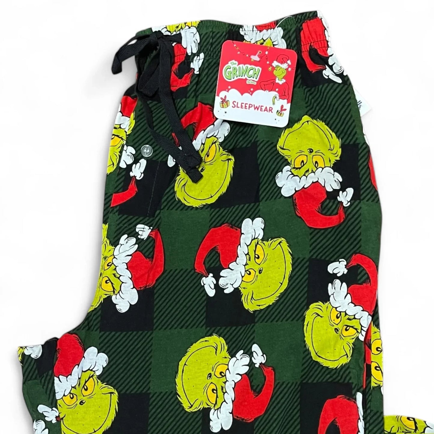 The Grinch Men’s Christmas Pajama Pants – 100% Cotton Medium Buffalo Plaid