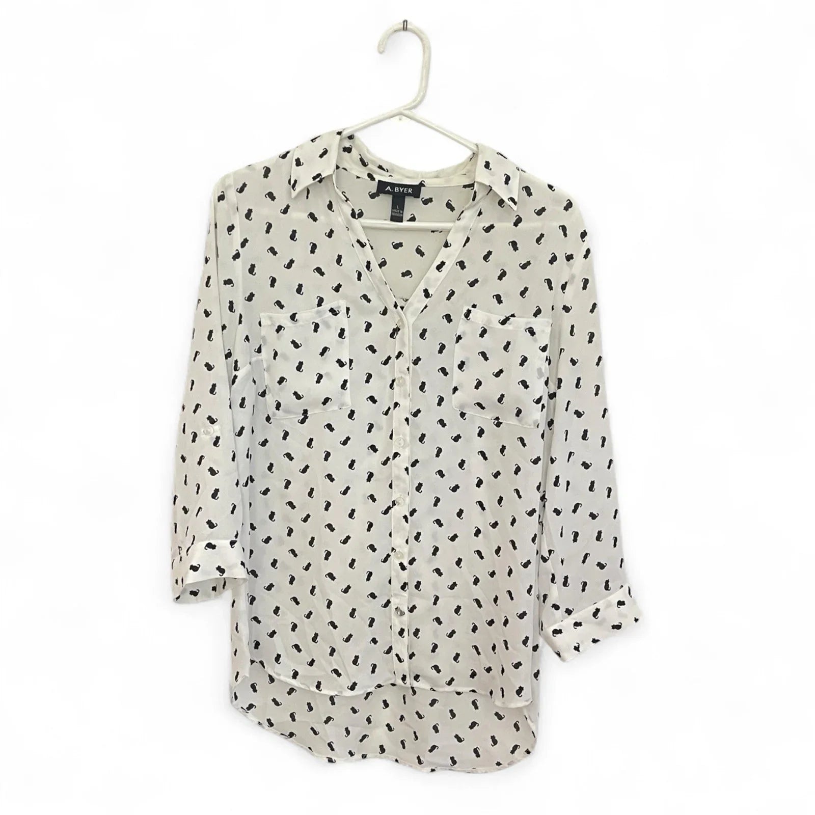 A BAYER Cat Print Women’s Blouse Size L Black/White - Trendiez U ♥ 