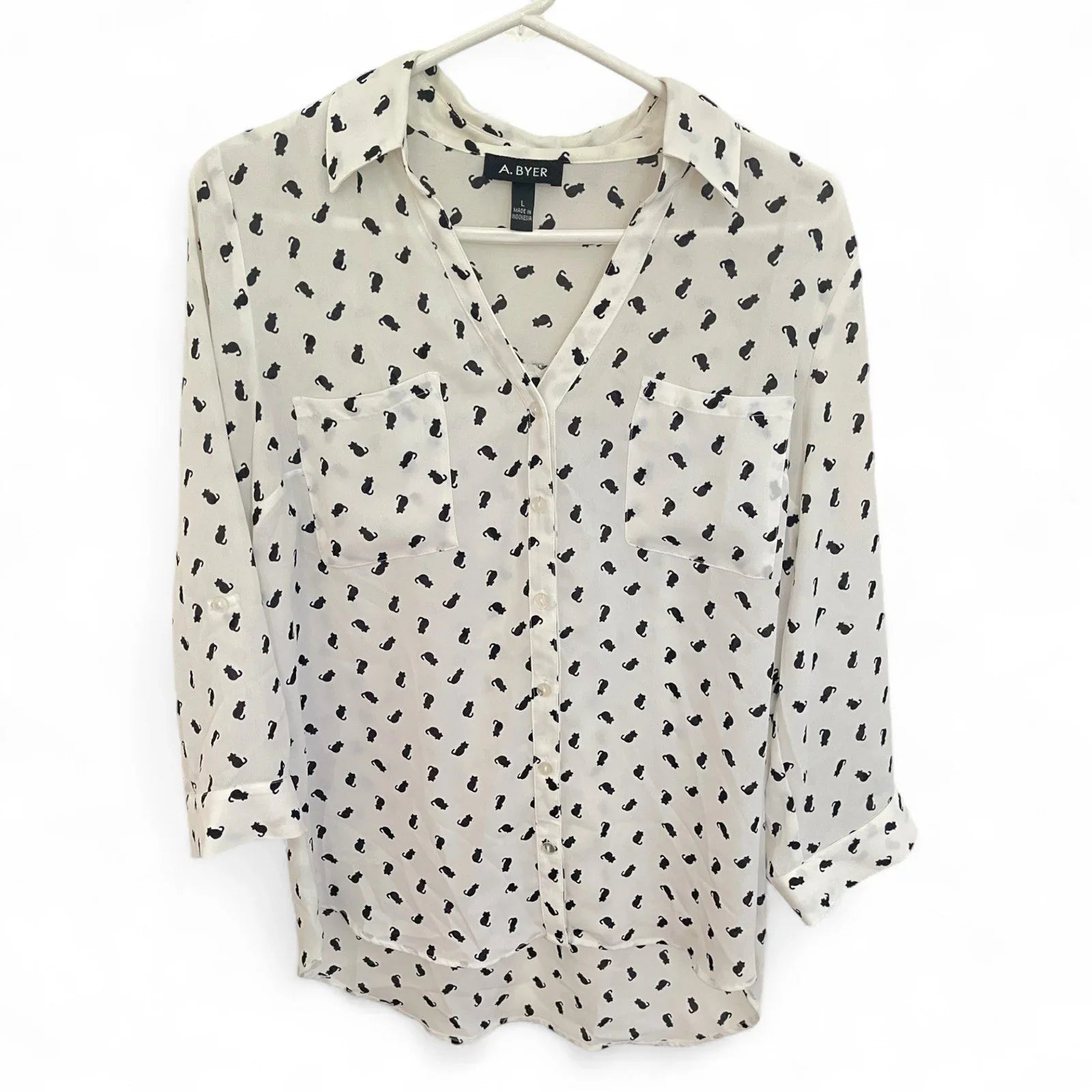 A BAYER Cat Print Women’s Blouse Size L Black/White - Trendiez U ♥ 