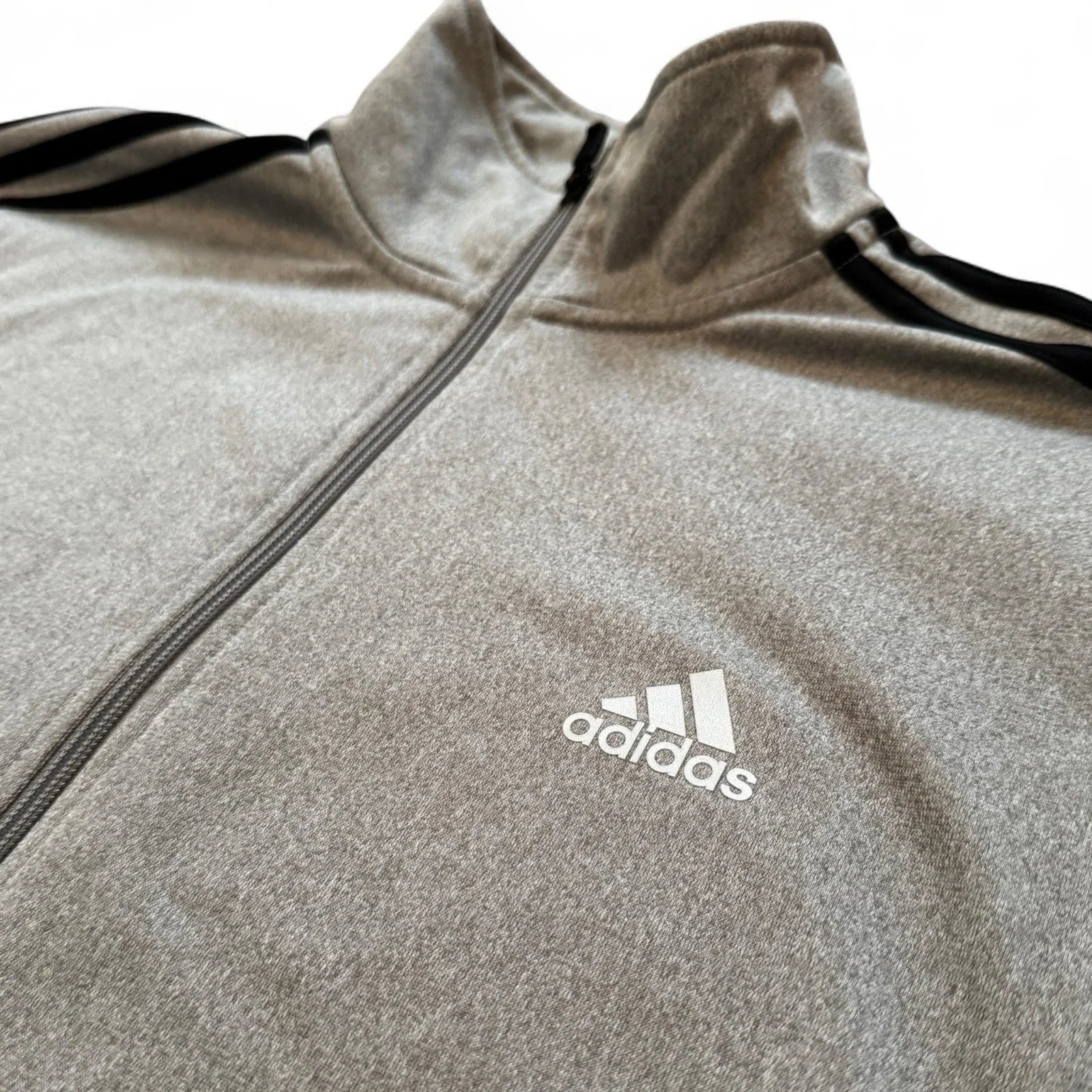 Adidas Jacket Mens Large Jacket Gray Black Essential 3 Stripe Tricot Track - Trendiez U ♥ 