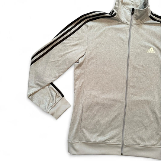 Adidas Jacket Mens Large Jacket Gray Black Essential 3 Stripe Tricot Track - Trendiez U ♥ 