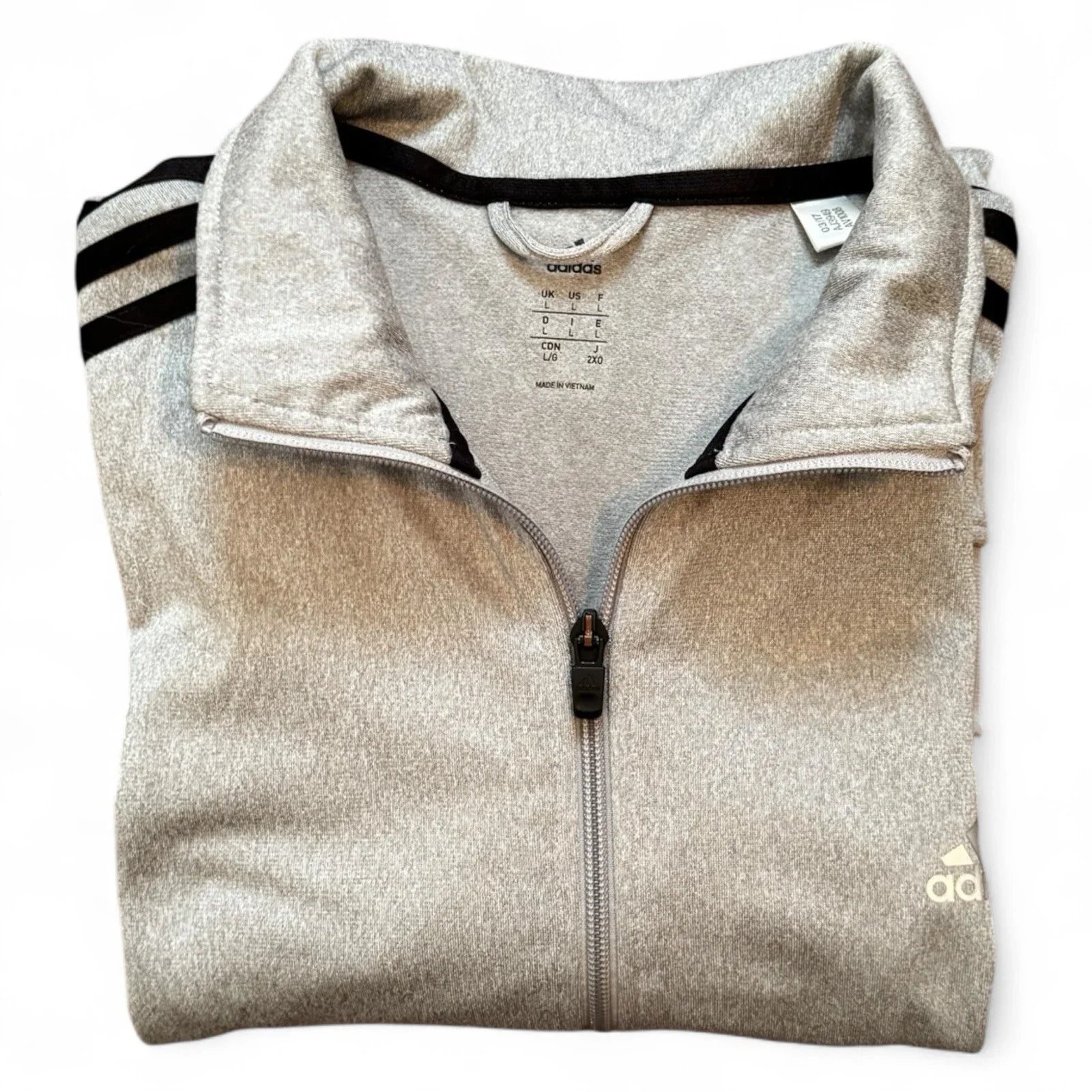 Adidas Jacket Mens Large Jacket Gray Black Essential 3 Stripe Tricot Track - Trendiez U ♥ 