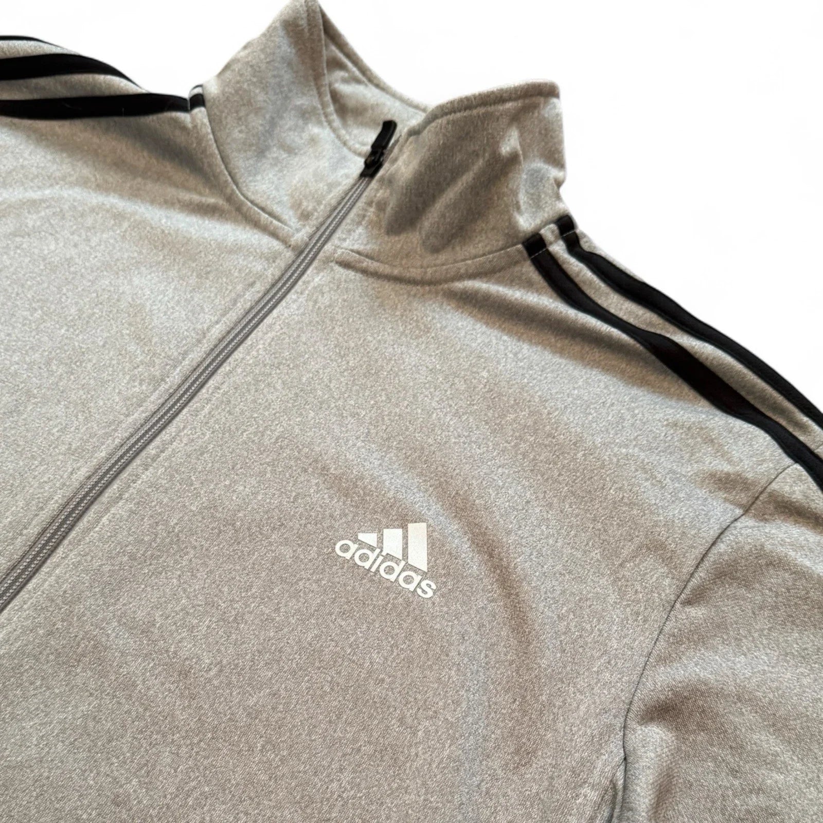 Adidas Jacket Mens Large Jacket Gray Black Essential 3 Stripe Tricot Track - Trendiez U ♥ 