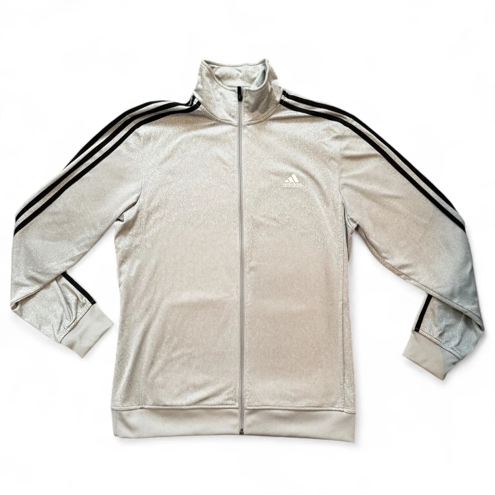 Adidas Jacket Mens Large Jacket Gray Black Essential 3 Stripe Tricot Track - Trendiez U ♥ 