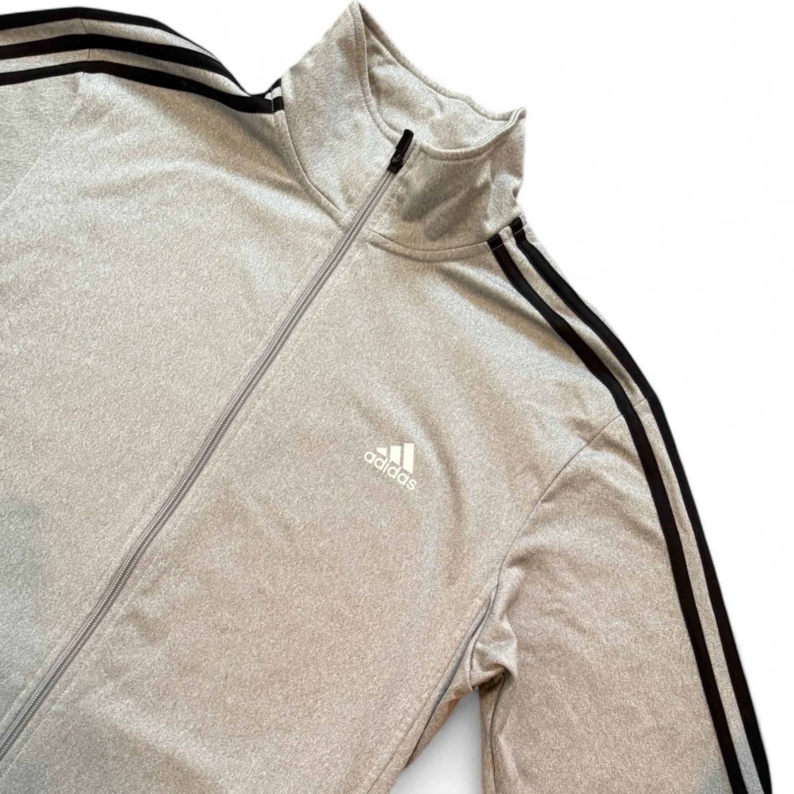 Adidas Jacket Mens Large Jacket Gray Black Essential 3 Stripe Tricot Track - Trendiez U ♥ 