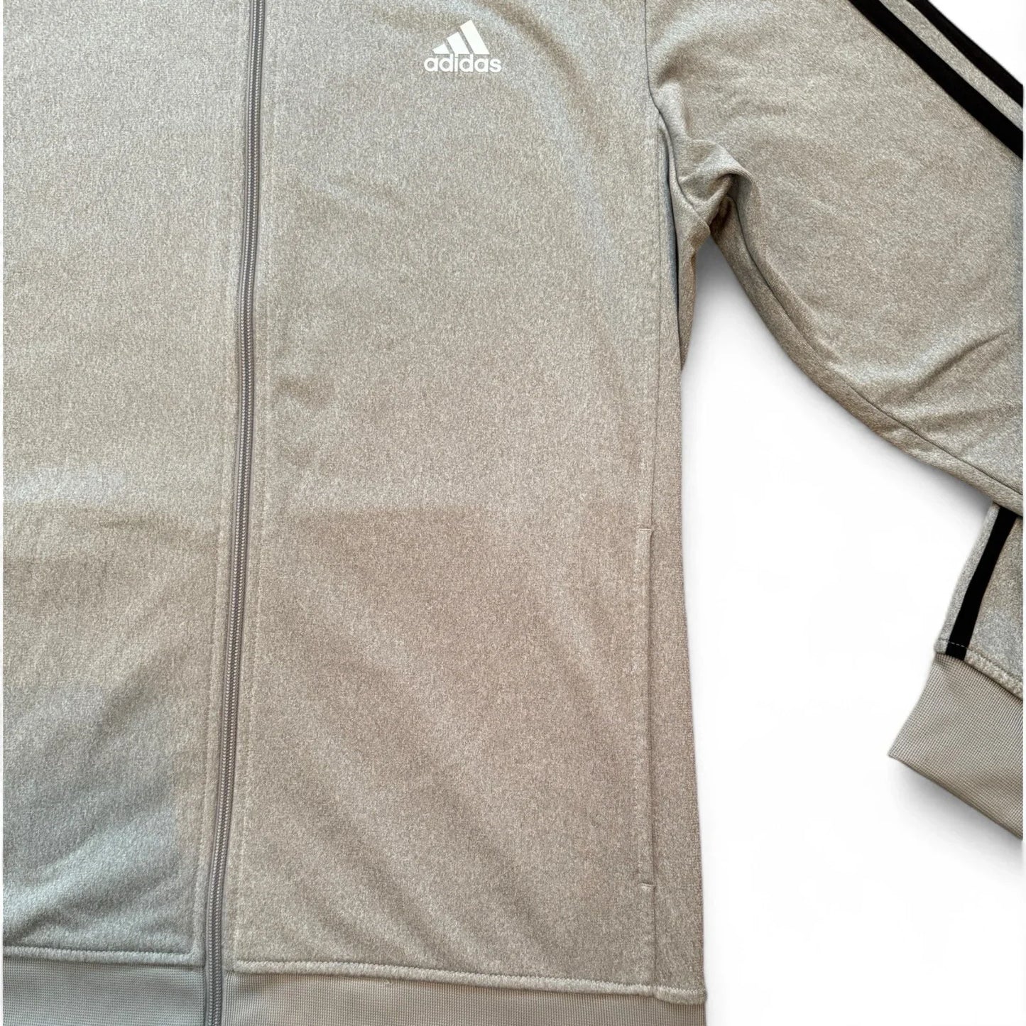 Adidas Jacket Mens Large Jacket Gray Black Essential 3 Stripe Tricot Track - Trendiez U ♥ 