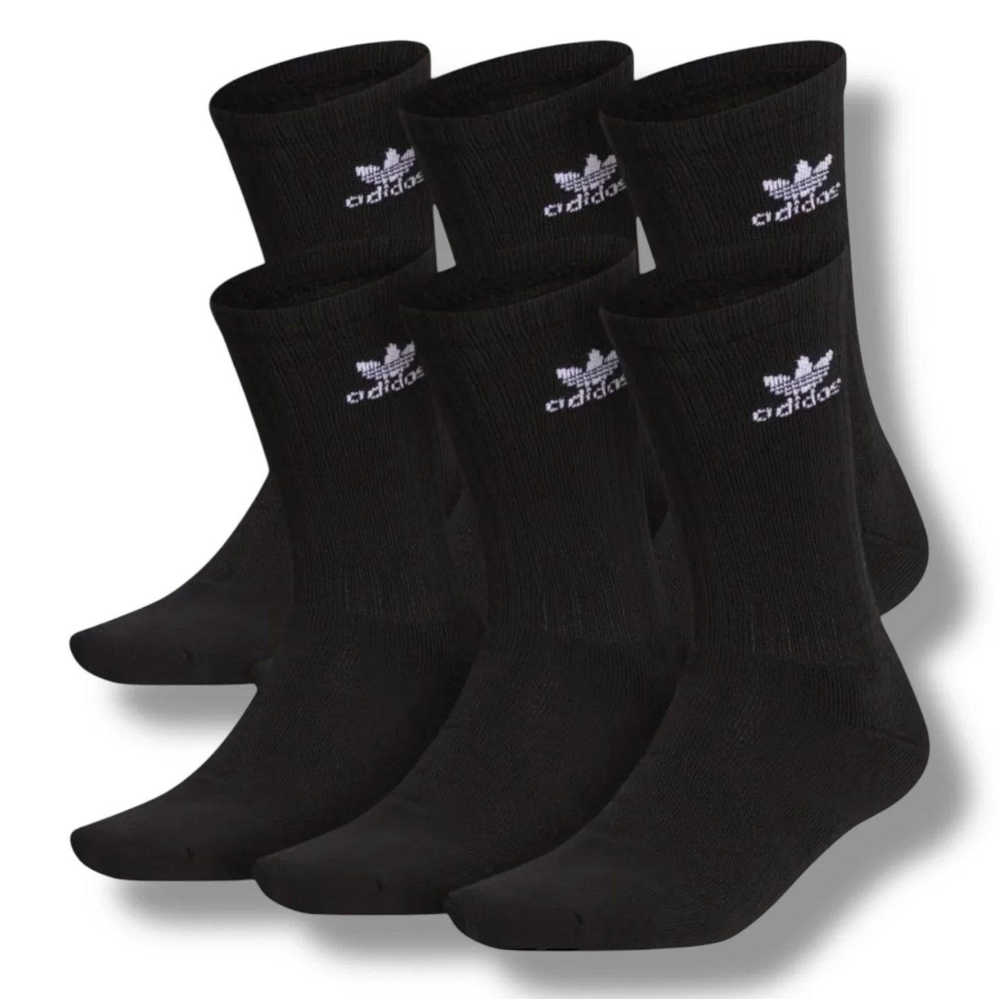 Adidas Trefoil Crew Socks – 6-Pack, Cushioned Moisture-Wicking, Size Large 6-12 - Trendiez U ♥ 