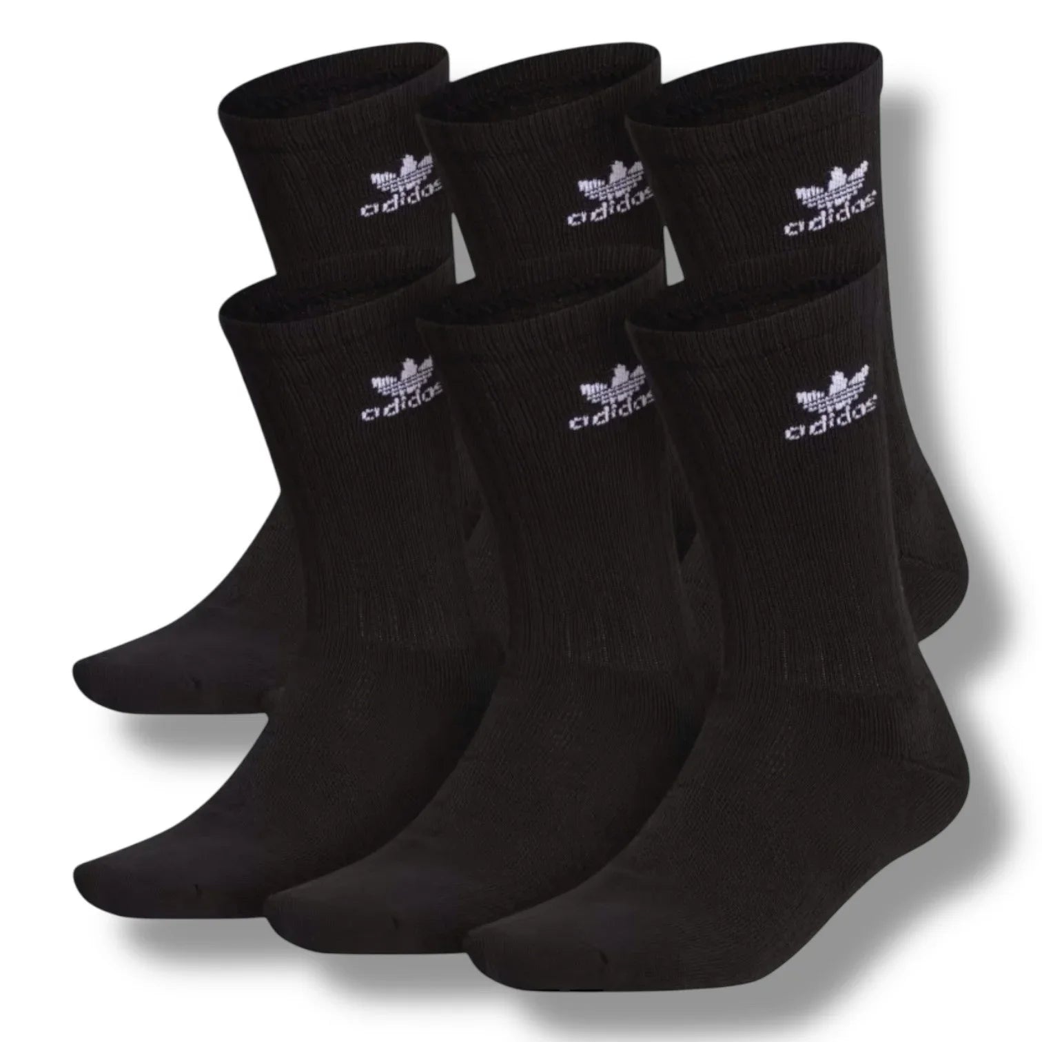Adidas Trefoil Crew Socks – 6-Pack, Cushioned Moisture-Wicking, Size Large 6-12 - Trendiez U ♥ 